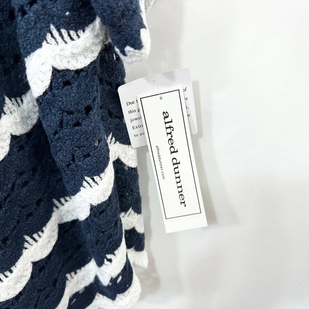 Alfred Dunner XL Crochet Top Navy White Chevron Scalloped Nautical Tunic 781 - Picture 10 of 11